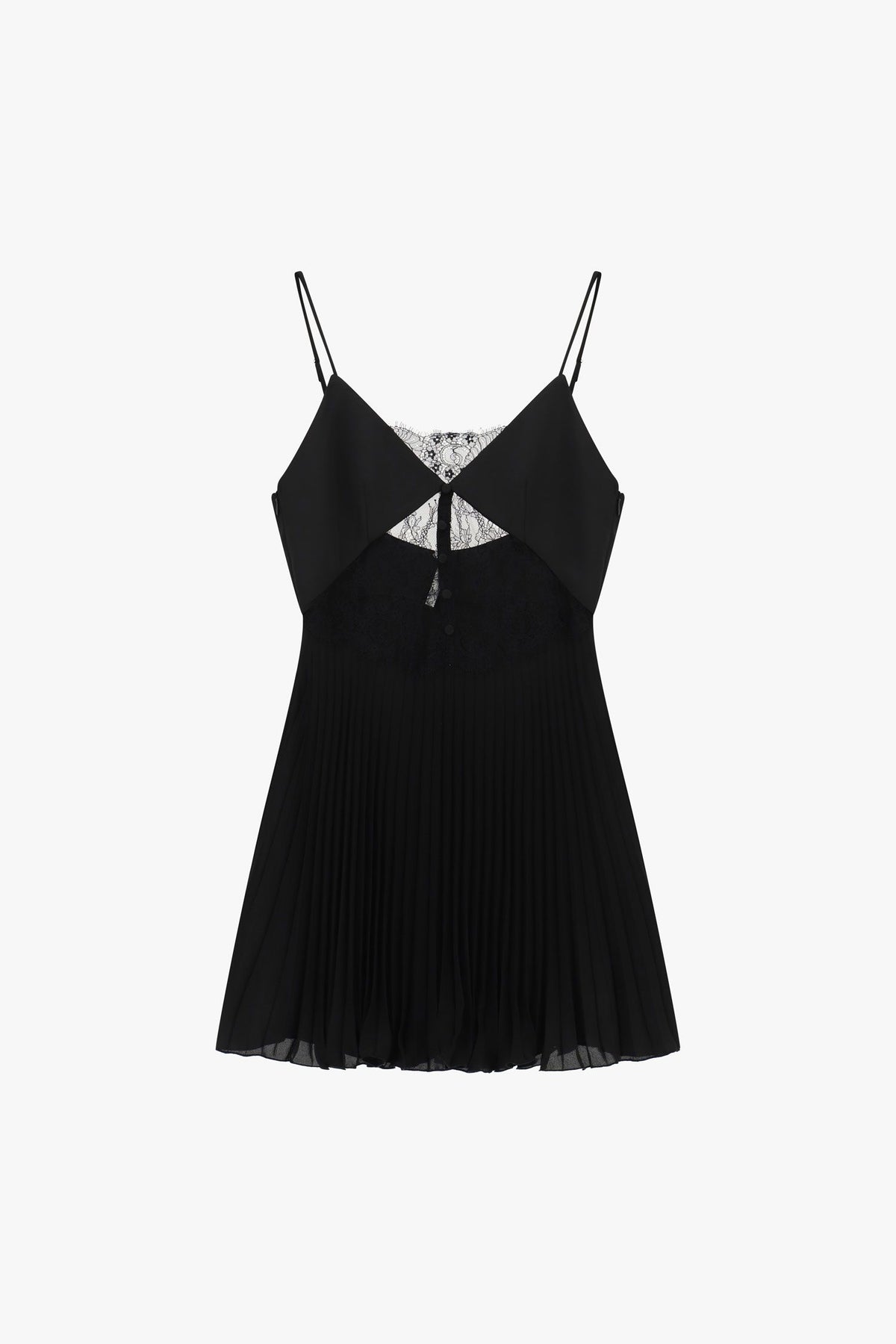 Vestido curto plissado com detalhes rendados - Imperial