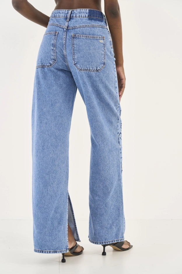 Calça Jeans Juliette Wide Leg Com Bordado - Colcci