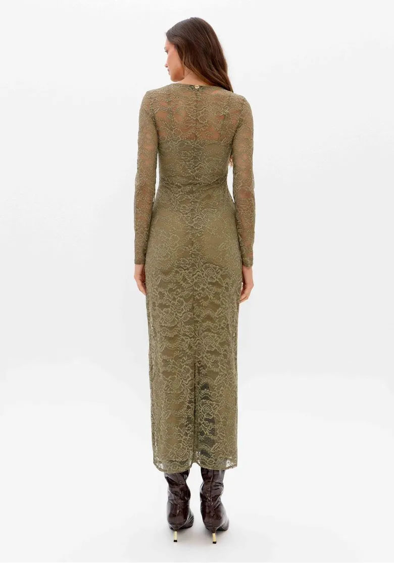 Vestido Super Midi Renda Com Manga Longa - Lança Perfume