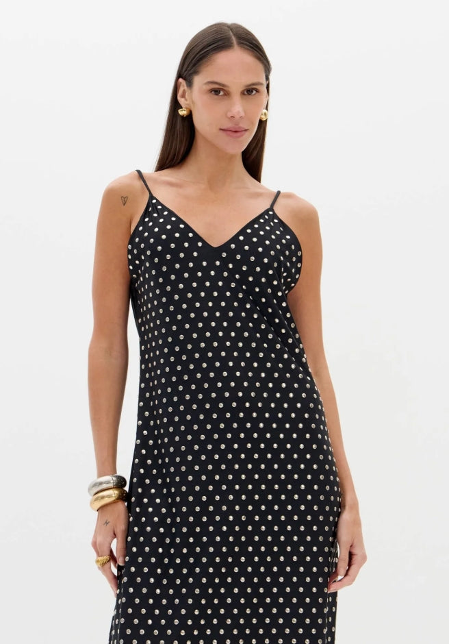 Vestido Super Midi De Alças Com Aplicações - Lança Perfume