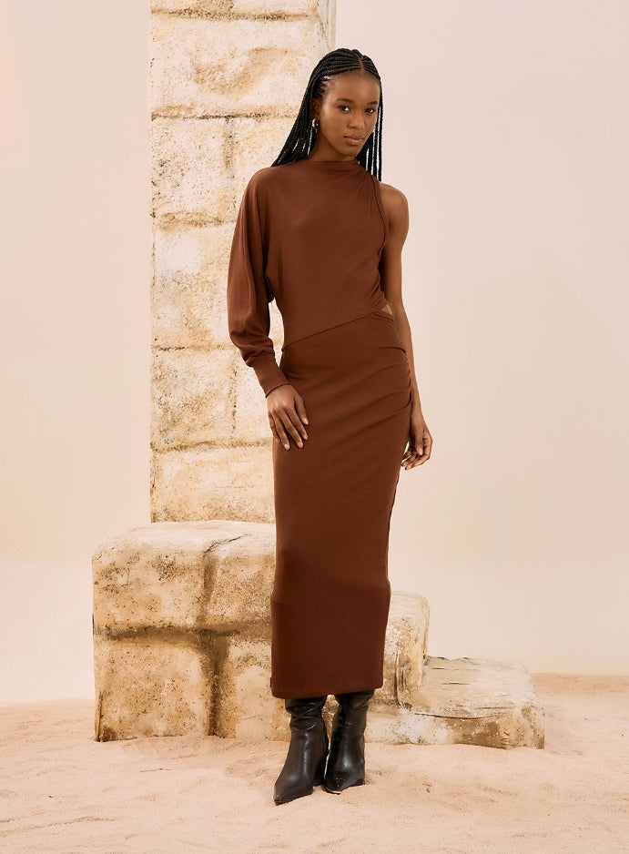 Vestido Midi Assimétrico One Sleeve - Open
