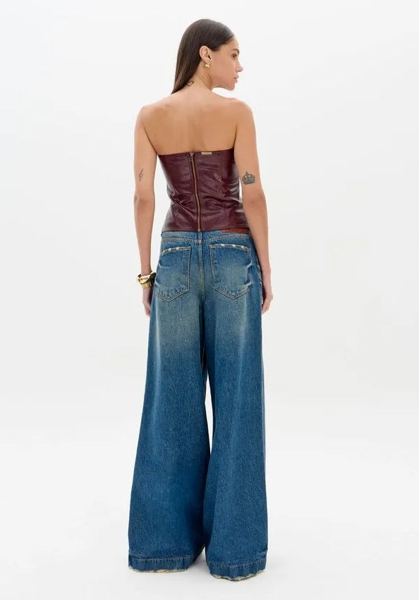 Calça Jeans Pantalona Com Botões - Lança Perfume