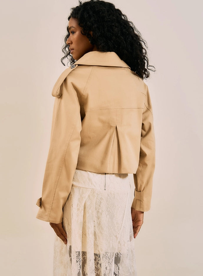 Casaco Cropped Trench Coat - Open