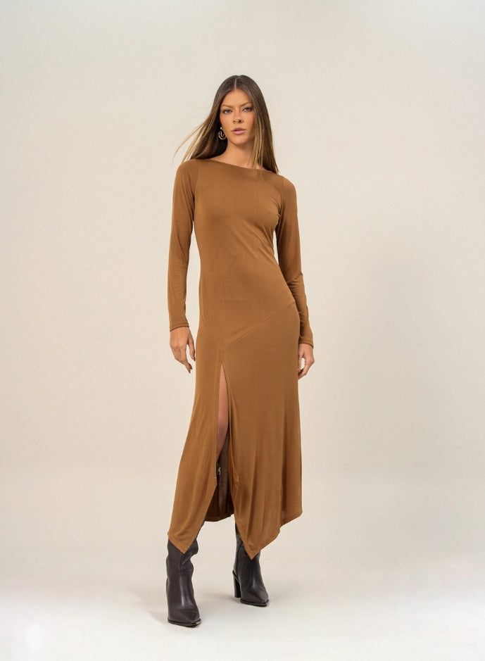 Vestido Midi Com Fenda Frontal - Open