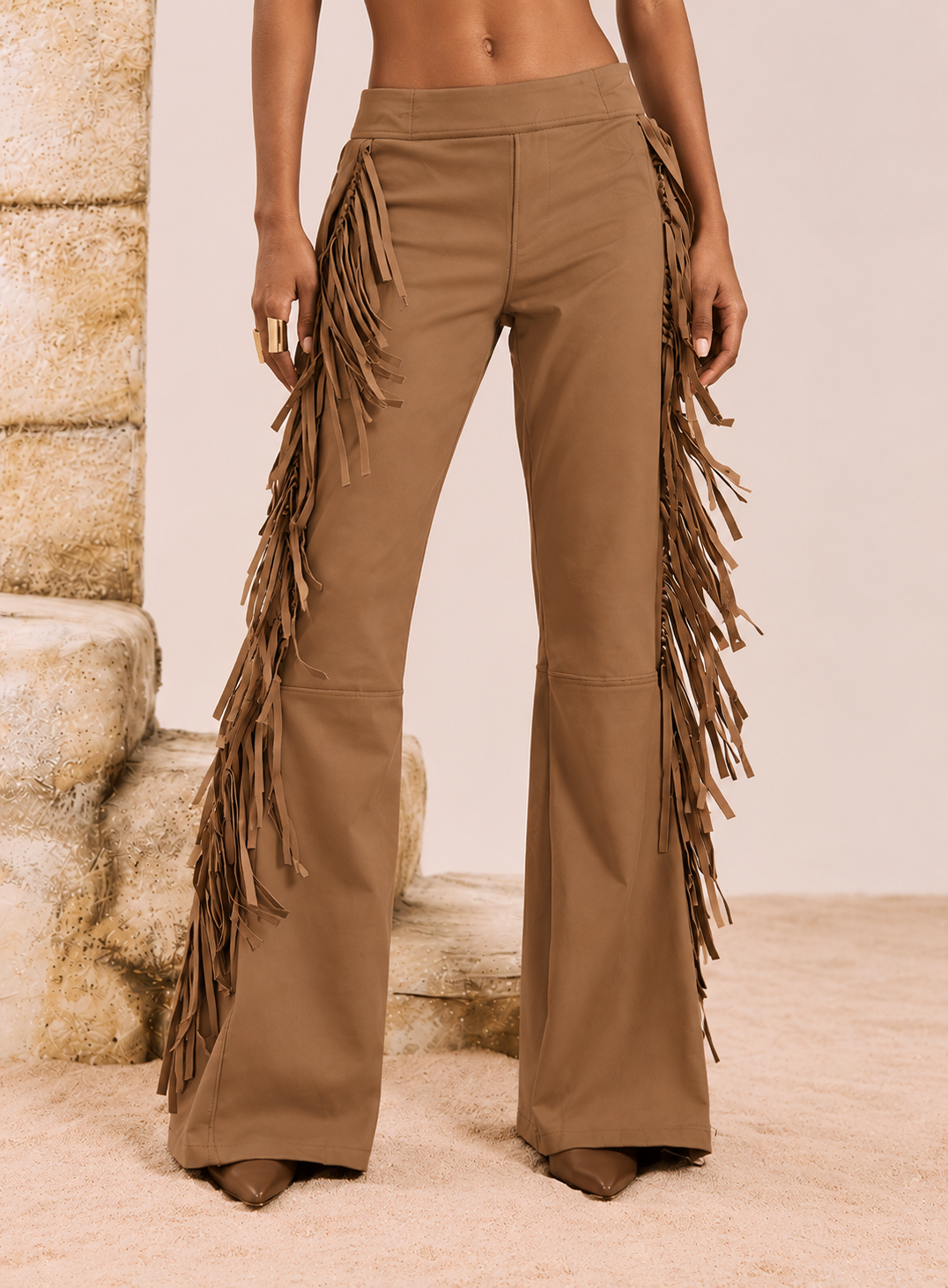 Calça Flare Com Franjas - Open