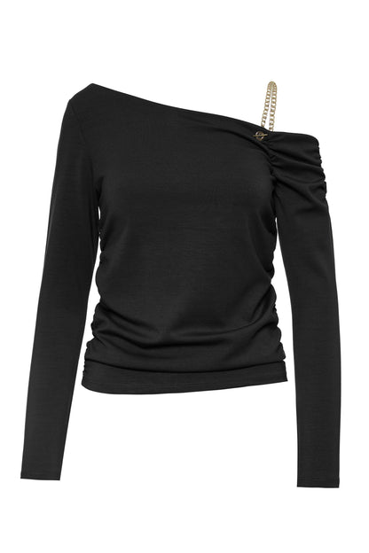 Camisola de um ombro só com corrente preta - BSB