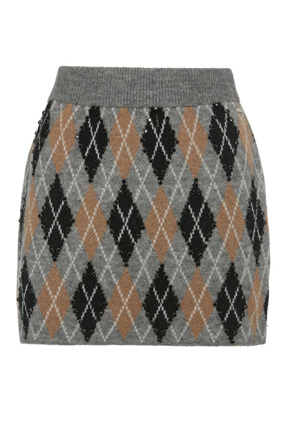 Mini saia de tricô com padrão de argyle e strass - BSB