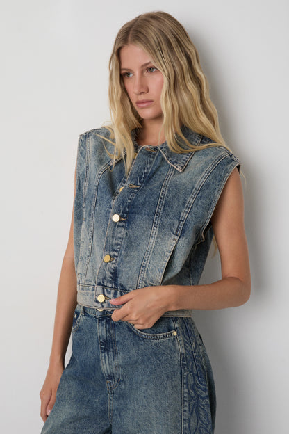 Colete jeans bordado - BSB