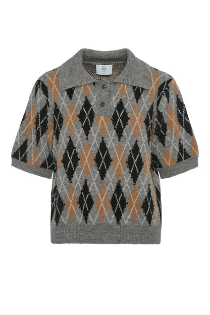 Polo tricotado com padrão de argyle e strass - BSB