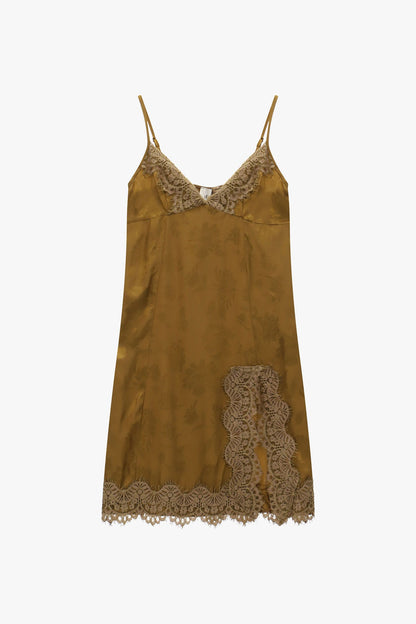 Vestido curto com alças e detalhes florais rendados - Dixie
