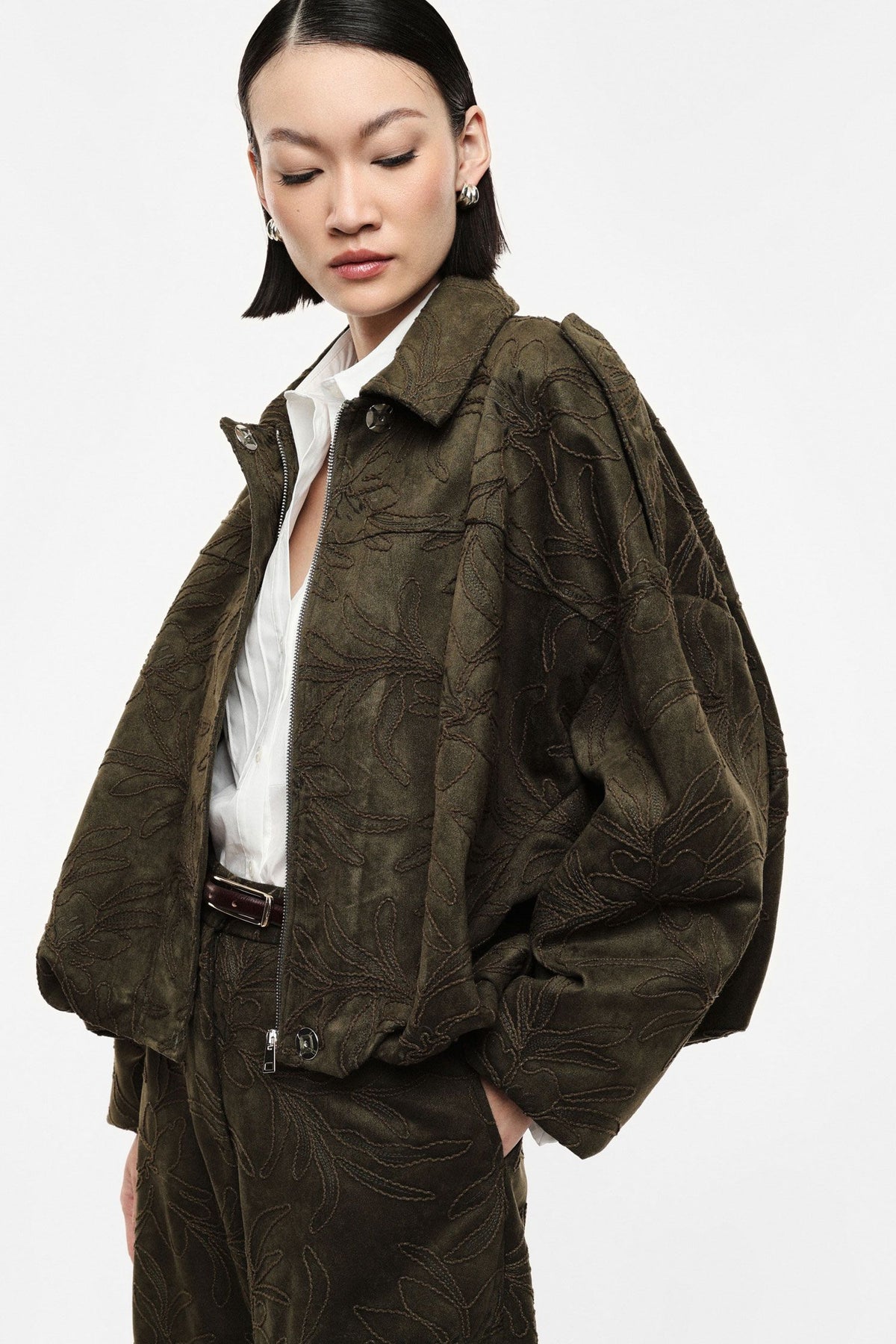 Jaqueta bomber com padrão floral curto - Imperial