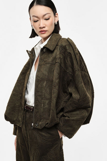 Jaqueta bomber com padrão floral curto - Imperial