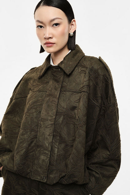 Jaqueta bomber com padrão floral curto - Imperial