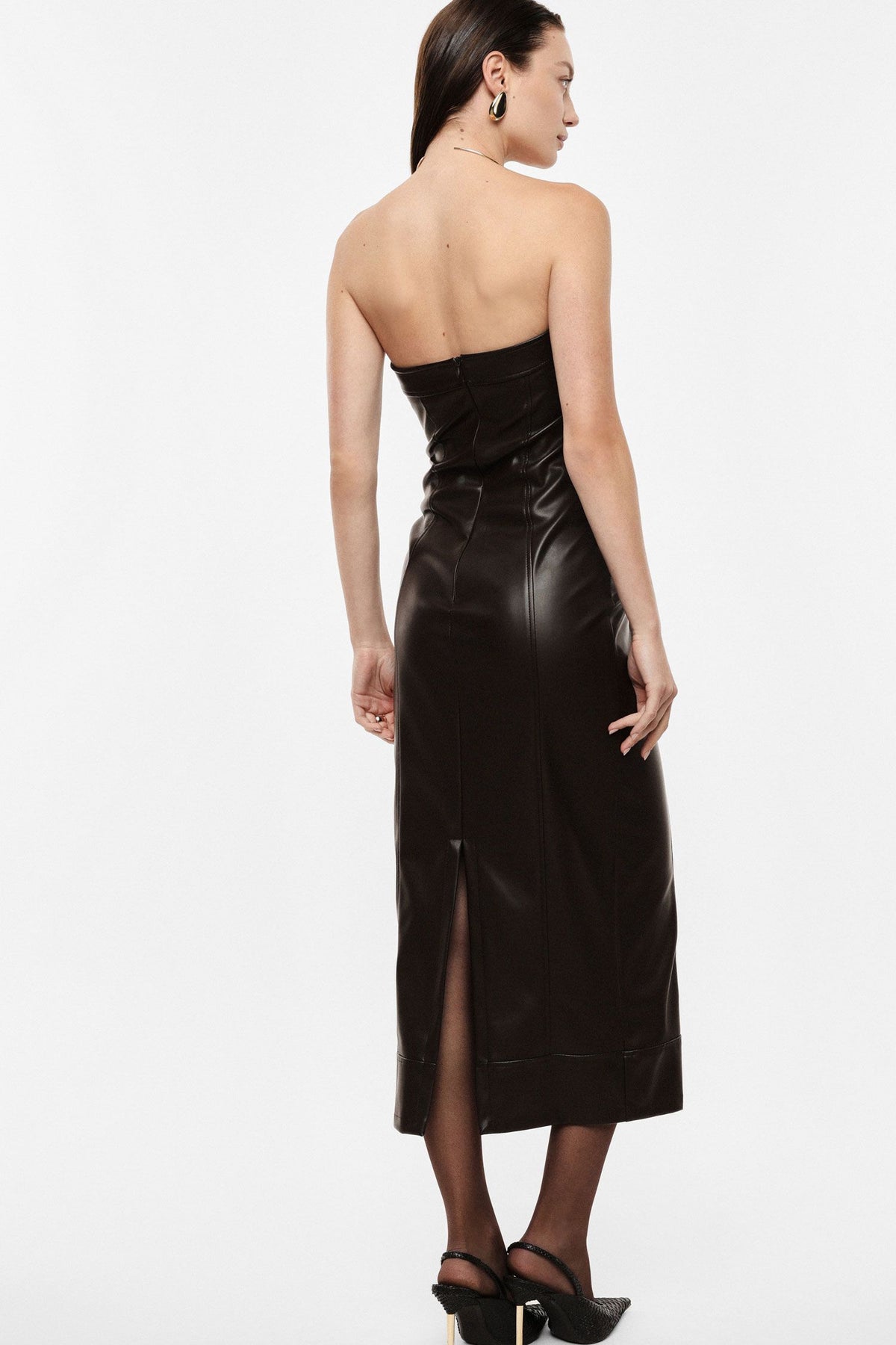 Vestido midi sem alças com decote reto - Imperial