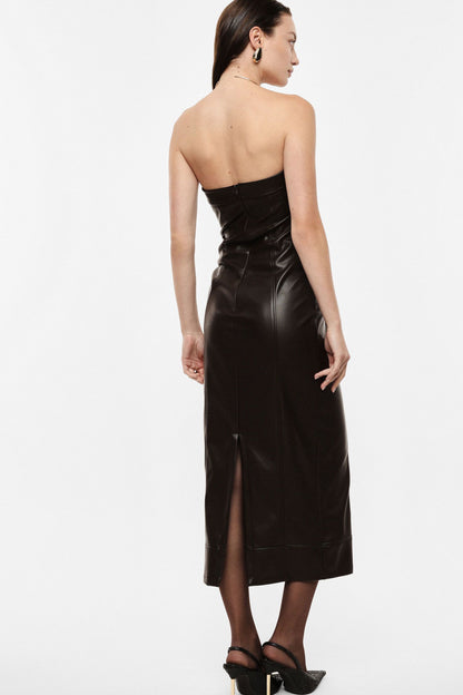 Vestido midi sem alças com decote reto - Imperial