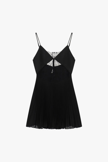 Vestido curto plissado com detalhes rendados - Imperial