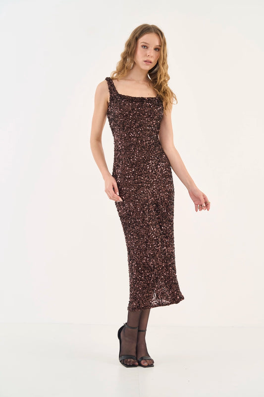 Vestido Midi Lantejoulas Com Abertura Costas - Colcci