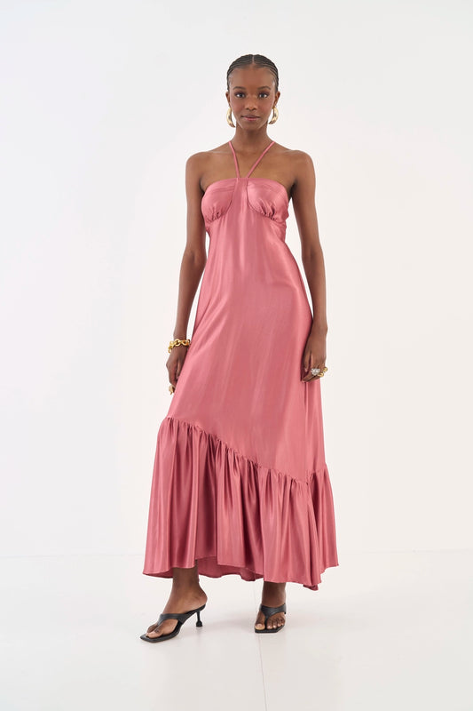 Vestido Midi Acetinado Evasê - Colcci