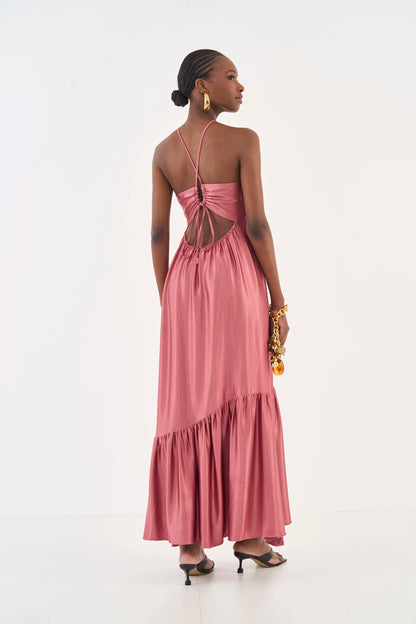 Vestido Midi Acetinado Evasê - Colcci