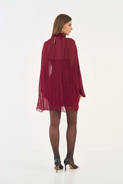 Vestido Fluido Manga Longa Com Amarração - Colcci