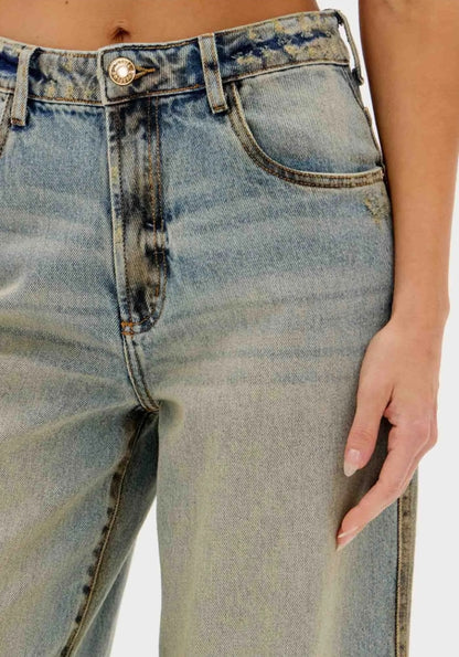 Calça Jeans Wide Leg Com Cintura Média - Lança Perfume