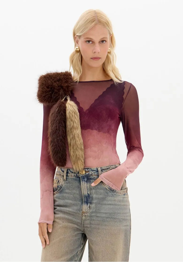 Blusa Tule Manga Longa Estampada - Lança Perfume