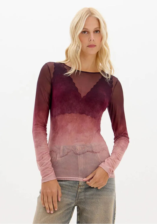 Blusa Tule Manga Longa Estampada - Lança Perfume