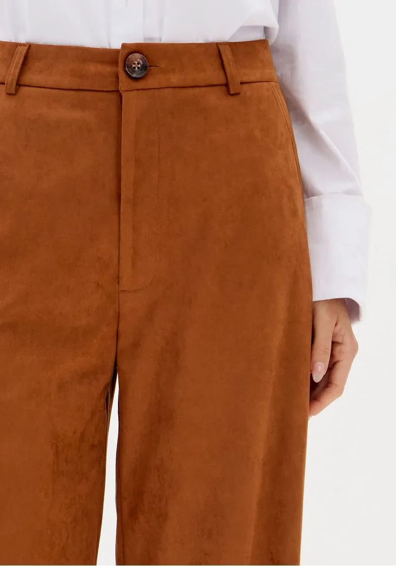 Calças Wide Leg em Suede Camel - Lança Perfume