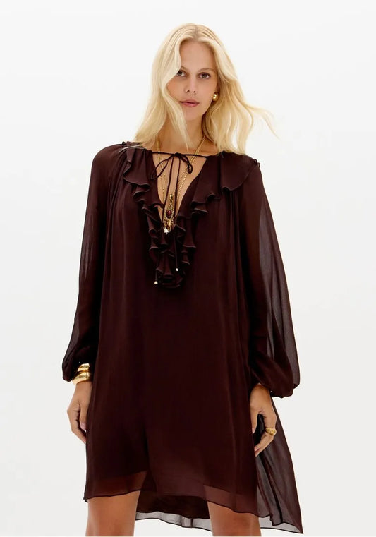 Vestido Curto Chiffon Mangas Longas - Lança Perfume