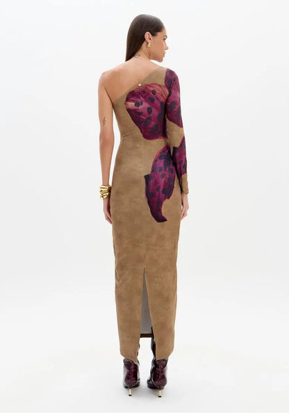 Vestido Super Midi Estampado Ombro Único - Lança Perfume