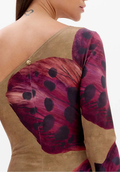 Vestido Super Midi Estampado Ombro Único - Lança Perfume