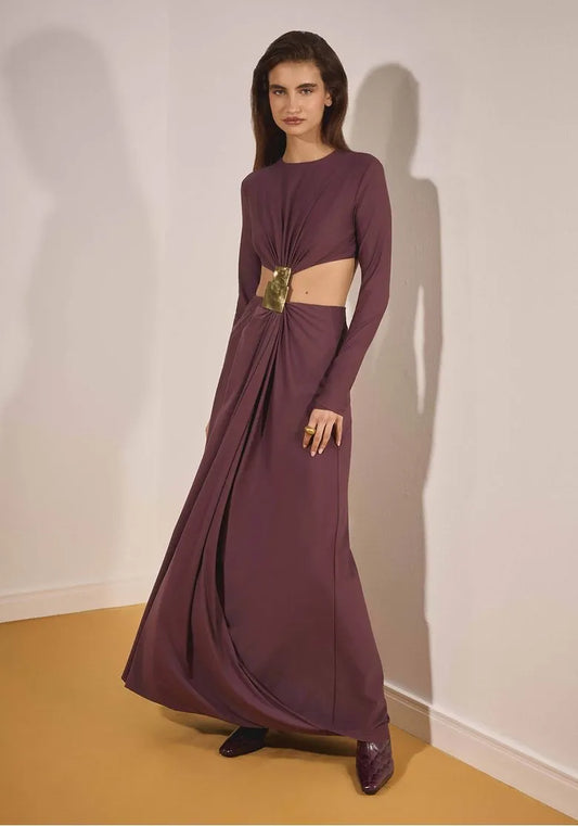 Vestido Longo Com Recorte E Aviamento - Lança Perfume