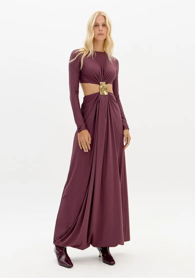Vestido Longo Com Recorte E Aviamento - Lança Perfume