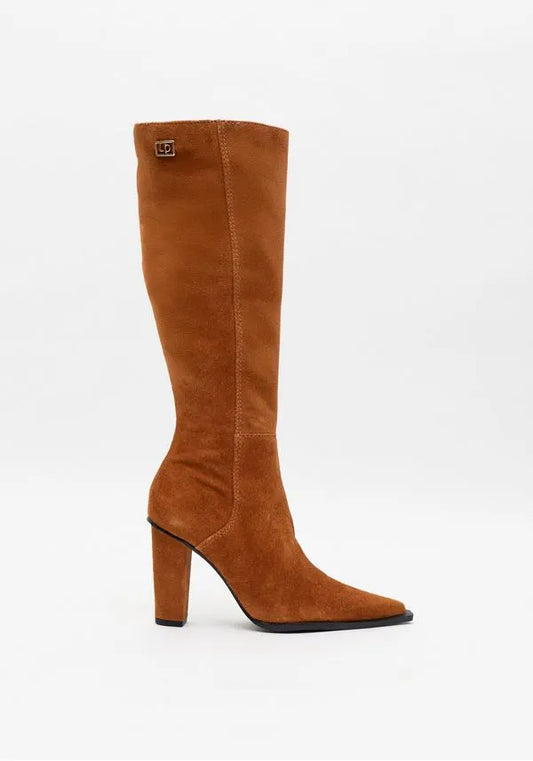 Bota Cano Longo Couro Com Salto Bloco - Lança Perfume