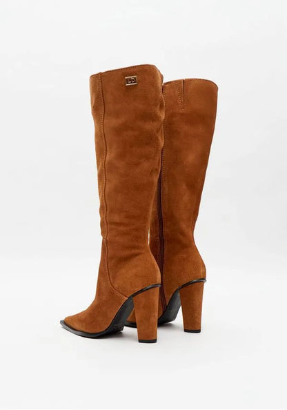 Bota Cano Longo Couro Com Salto Bloco - Lança Perfume