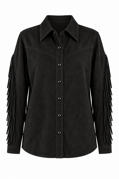 Camisa Western em Camurça com Franjas - Open