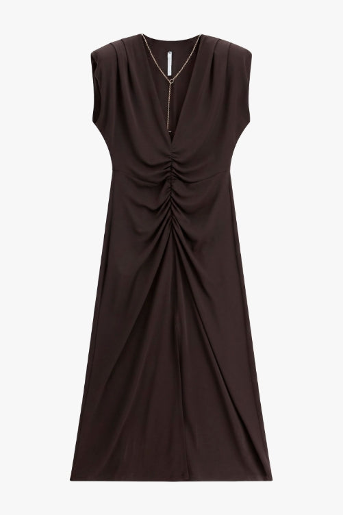 Vestido midi com fenda e decote em V franzido - Imperial