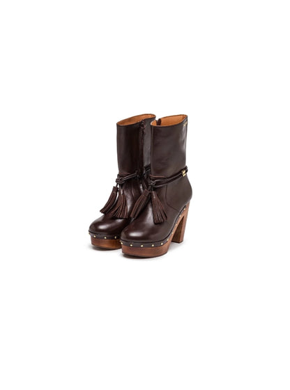 Botins plataforma em pele com franjas - Bamburi