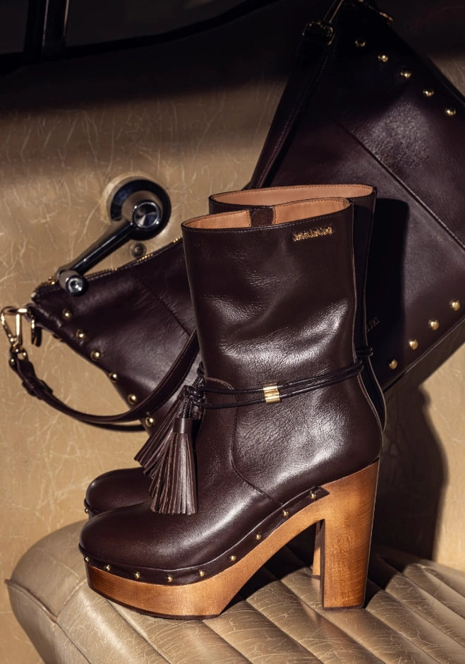 Botins plataforma em pele com franjas - Bamburi