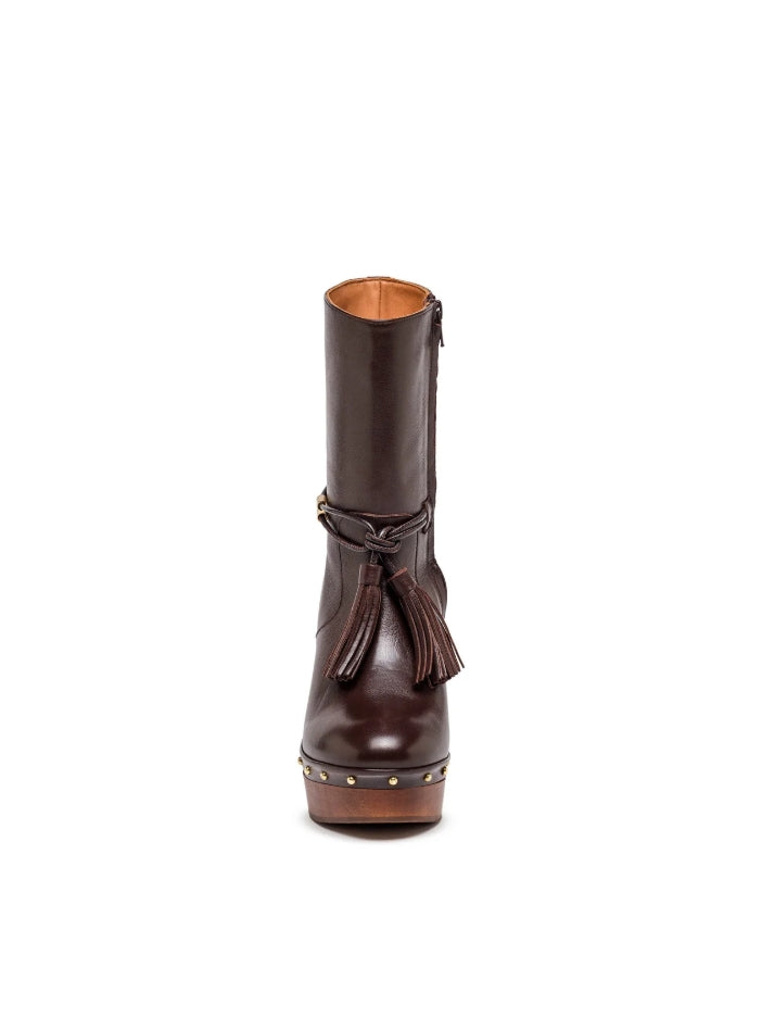 Botins plataforma em pele com franjas - Bamburi