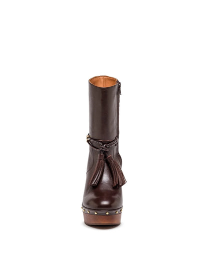 Botins plataforma em pele com franjas - Bamburi