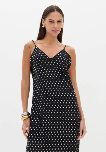 Vestido Super Midi De Alças Com Aplicações - Lança Perfume