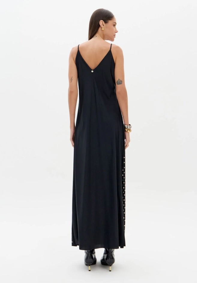 Vestido Super Midi De Alças Com Aplicações - Lança Perfume