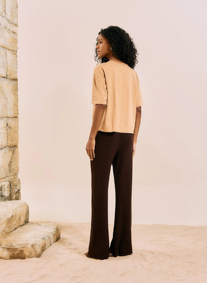 Calça wide leg tricotada - Open