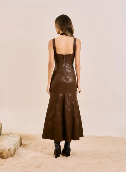 Vestido Longo Ajustado Em ecopele - Open