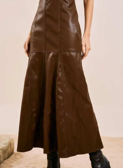 Vestido Longo Ajustado Em ecopele - Open