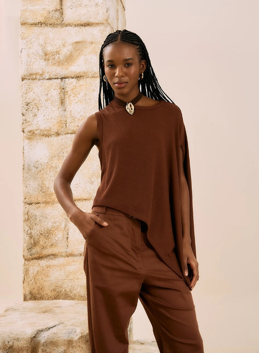 Blusa Assimétrica Com Manga Capa - Open