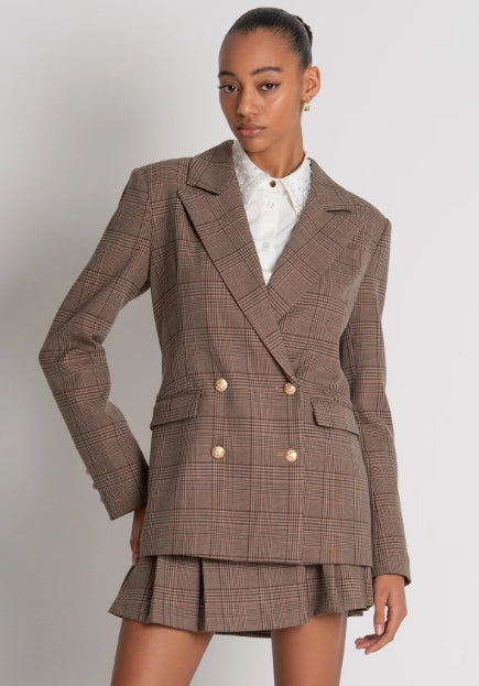 Blazer de corte regular de abotoamento duplo feito em tecido Prince of Wales - Fracomina