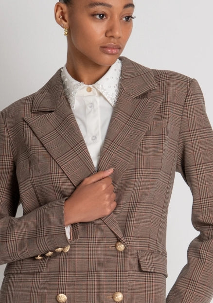 Blazer de corte regular de abotoamento duplo feito em tecido Prince of Wales - Fracomina