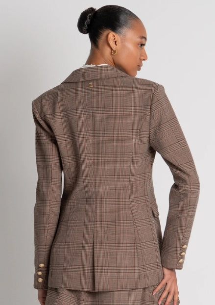 Blazer de corte regular de abotoamento duplo feito em tecido Prince of Wales - Fracomina